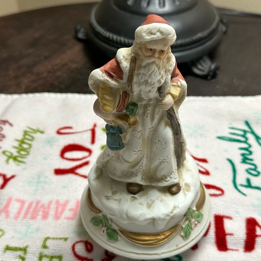 Musical Santa Claus Figurine with Gold Accents